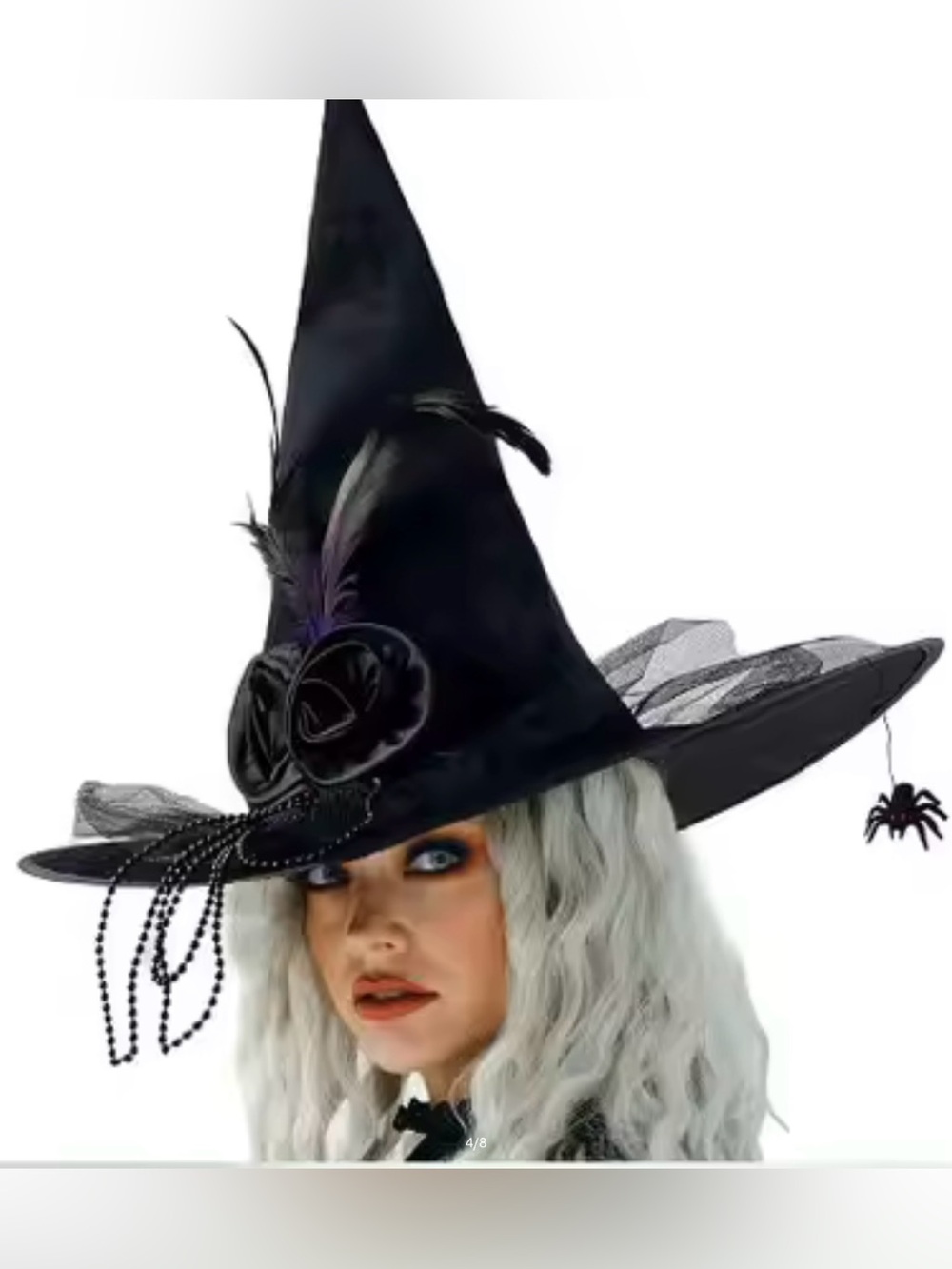 Witch hat costume black Spider & roses, beads, feathers NWOT
